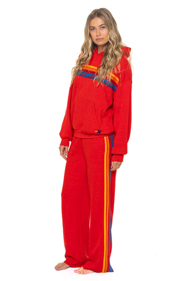 5 STRIPE WIDE LEG POCKET SWEATPANTS - RED
