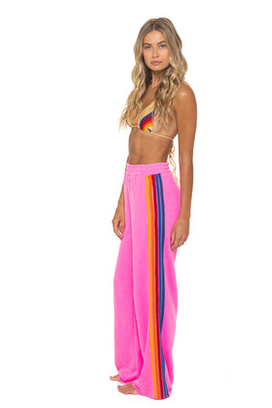 5 STRIPE WIDE LEG POCKET SWEATPANTS - NEON PINK