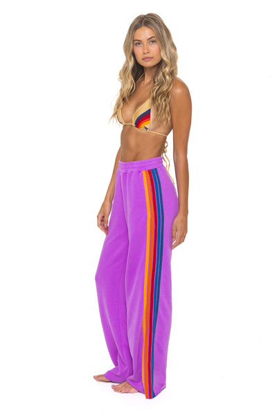 Neon Purple 5 Stripe Wide Leg Sweatpants | Aviator Nation