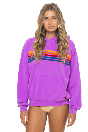 5 STRIPE RELAXED PULLOVER HOODIE - NEON PURPLE