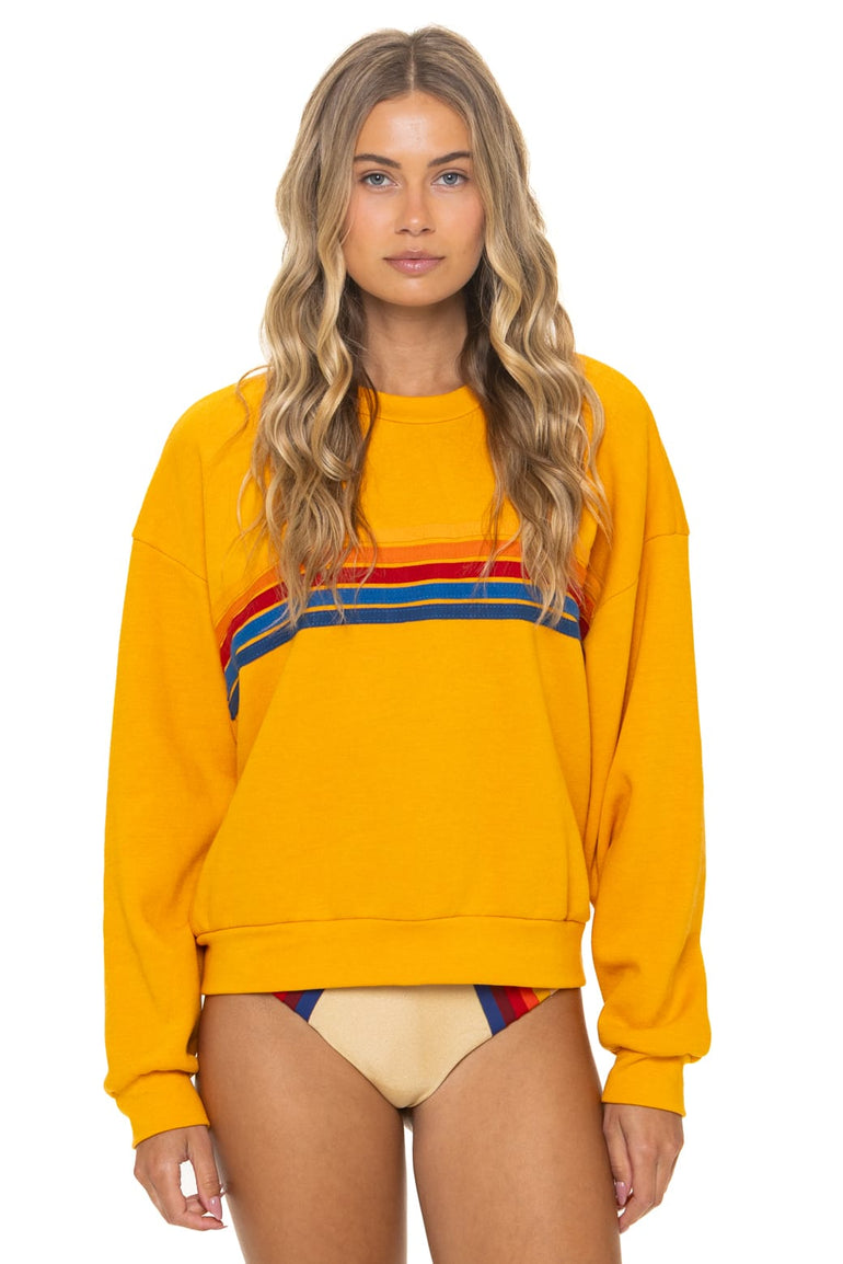 5 STRIPE RELAXED CREW SWEATSHIRT - VINTAGE GOLD