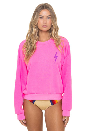 BOLT STITCH RELAXED CREW SWEATSHIRT - NEON PINK // NEON PURPLE