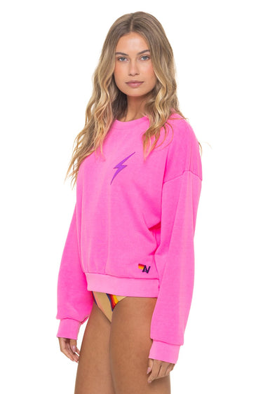 BOLT STITCH RELAXED CREW SWEATSHIRT - NEON PINK // NEON PURPLE