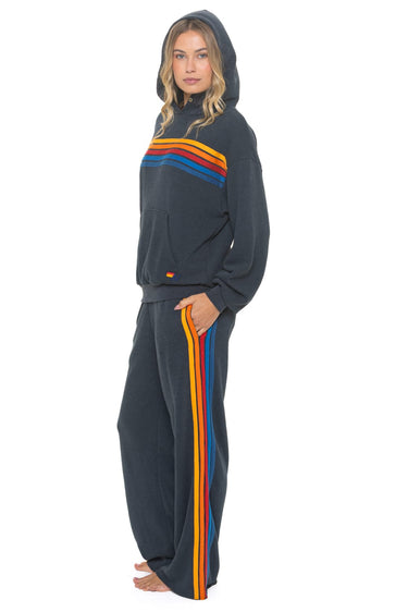 5 STRIPE WIDE LEG POCKET SWEATPANTS - CHARCOAL
