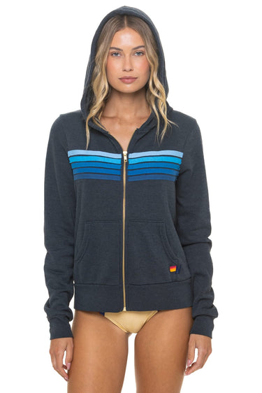 5 STRIPE HOODIE - CHARCOAL // BLUE