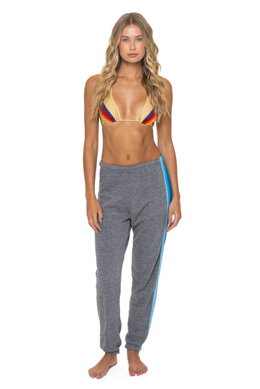 5 STRIPE SWEATPANTS - HEATHER GREY // BLUE