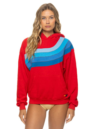 WAVE STRIPE 4 PULLOVER HOODIE RELAXED -  RED // NEON BLUE