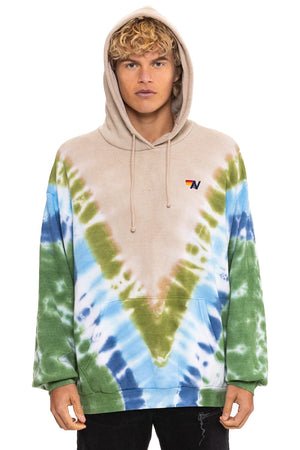HAND DYED V RELAXED PULLOVER HOODIE - TIE DYE SAND // BLUE GREEN