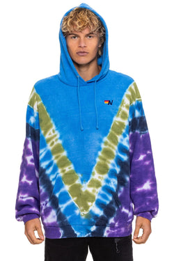 HAND DYED V RELAXED PULLOVER HOODIE - TIE DYE OCEAN // PURPLE