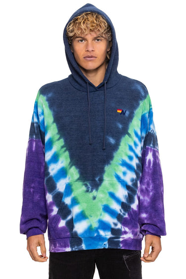 HAND DYED V RELAXED PULLOVER HOODIE - TIE DYE MIDNIGHT // PURPLE