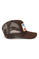 PRAY FOR SNOW VINTAGE TRUCKER HAT - BROWN - side