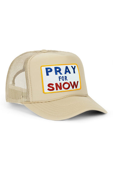 PRAY FOR SNOW VINTAGE TRUCKER HAT - KHAKI - front