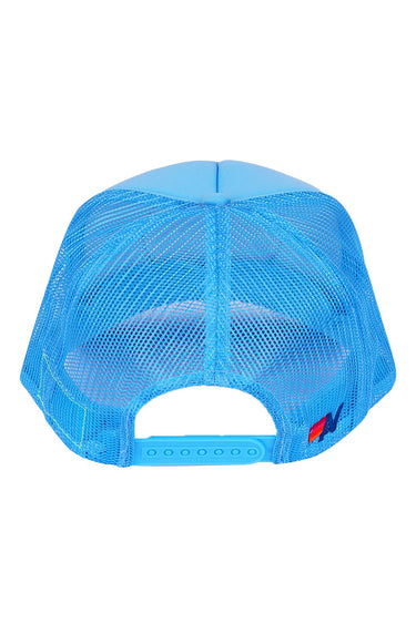 PRAY FOR SNOW VINTAGE TRUCKER HAT - NEON BLUE - back