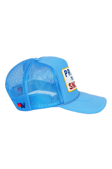 PRAY FOR SNOW VINTAGE TRUCKER HAT - NEON BLUE - side