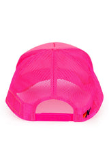 PRAY FOR SNOW VINTAGE TRUCKER HAT - NEON PINK - back