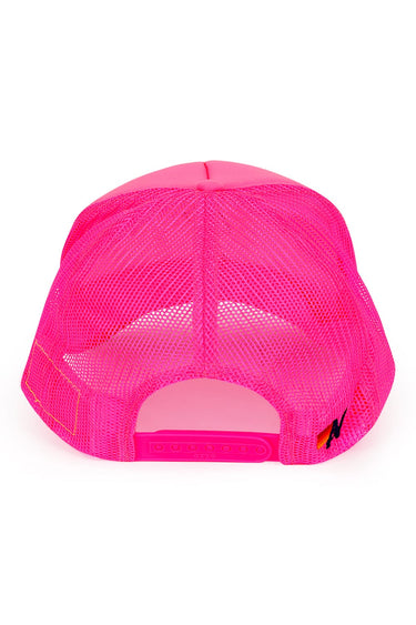 PRAY FOR SNOW VINTAGE TRUCKER HAT - NEON PINK - back