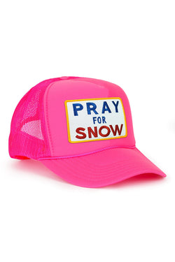 PRAY FOR SNOW VINTAGE TRUCKER HAT - NEON PINK - front