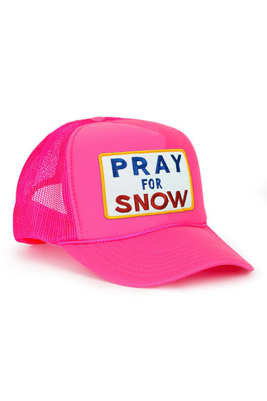 PRAY FOR SNOW VINTAGE TRUCKER HAT - NEON PINK - front