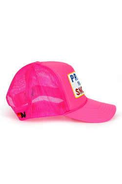PRAY FOR SNOW VINTAGE TRUCKER HAT - NEON PINK - side