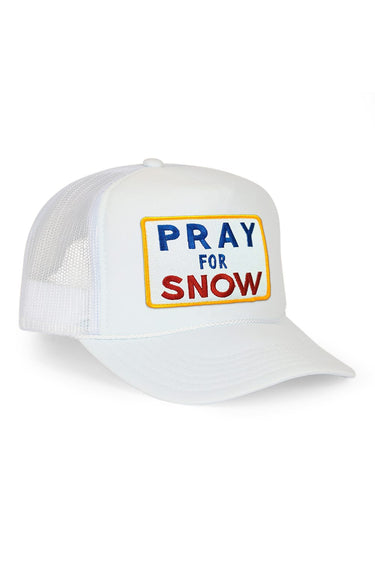 PRAY FOR SNOW VINTAGE TRUCKER HAT - WHITE - front