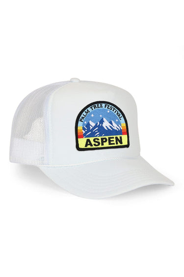 PALM TREE FESTIVAL ASPEN 2026 VINTAGE LOW RISE TRUCKER - WHITE