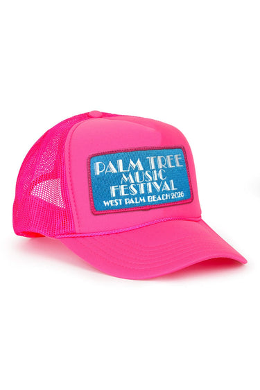 PALM TREE FESTIVAL WEST PALM 2026 VINTAGE LOW RISE TRUCKER - NEON PINK