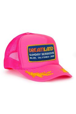DREAMLAND MALIBU SUNDAY SESSIONS VINTAGE LOW RISE TRUCKER - NEON PINK LEAF