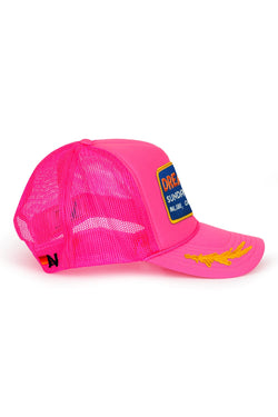 DREAMLAND MALIBU SUNDAY SESSIONS VINTAGE LOW RISE TRUCKER - NEON PINK LEAF