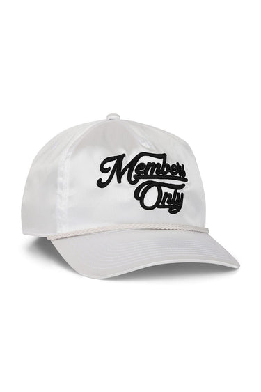 MEMBERS EXCLUSIVE VINTAGE SATIN SCRIPT TRUCKER HAT - WHITE // BLACK
