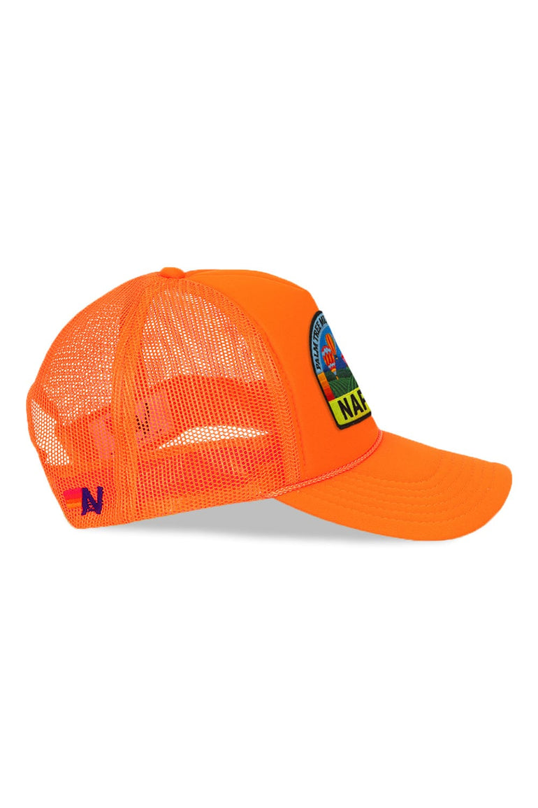 PALM TREE FESTIVAL NAPA 2026 VINTAGE LOW RISE TRUCKER - NEON ORANGE
