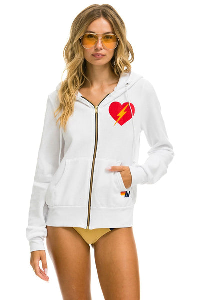 BOLT HEART ZIP HOODIE - WHITE – Aviator Nation