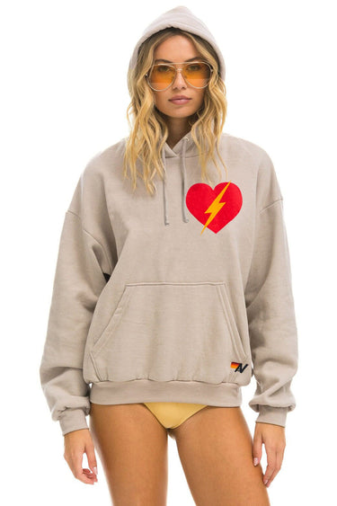 BOLT HEART PULLOVER RELAXED HOODIE - SAND