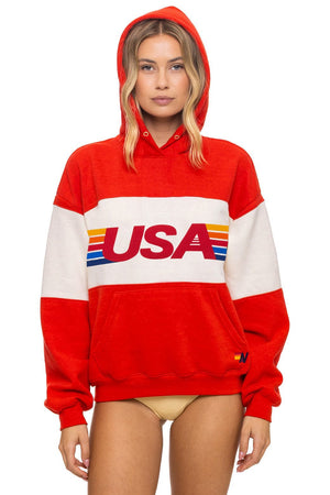 USA RELAXED PULLOVER HOODIE - RED // VINTAGE WHITE