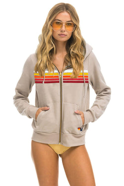 5 STRIPE HOODIE - SAND // RAINBOW WHITE