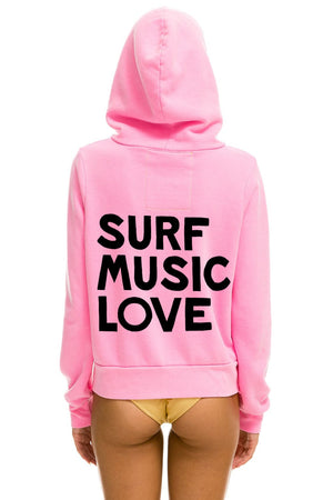 SURF LOVE MUSIC ZIP HOODIE - NEON PINK
