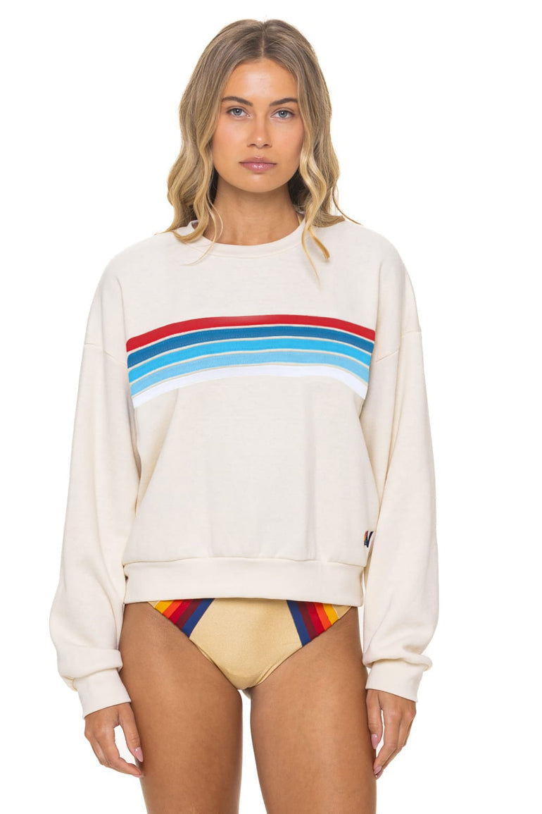 5 STRIPE AMERICA RELAXED CREW SWEATSHIRT - VINTAGE WHITE // USA