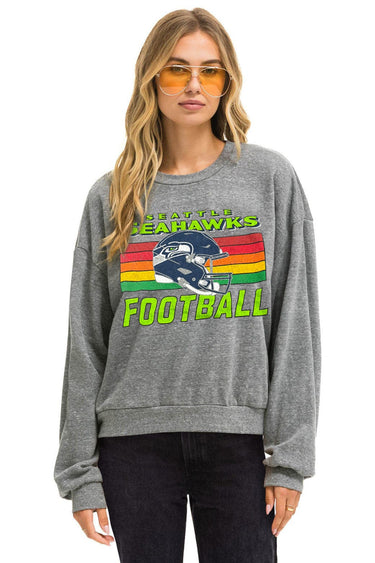 SEATTLE SEAHAWKS HELMET RELAXED CREW SWEATSHIRT - HEATHER GREY