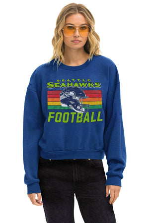 SEATTLE SEAHAWKS HELMET RELAXED CREW SWEATSHIRT - ROYAL