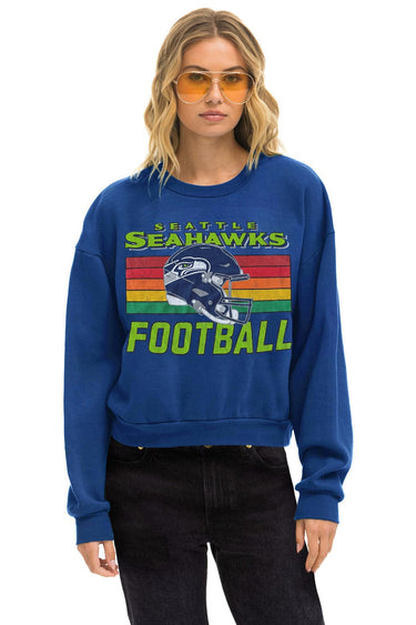SEATTLE SEAHAWKS HELMET RELAXED CREW SWEATSHIRT - ROYAL