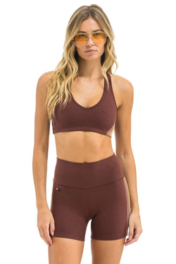 5 STRIPE 4 INCH HI-RISE BIKER SHORT - MOCHA