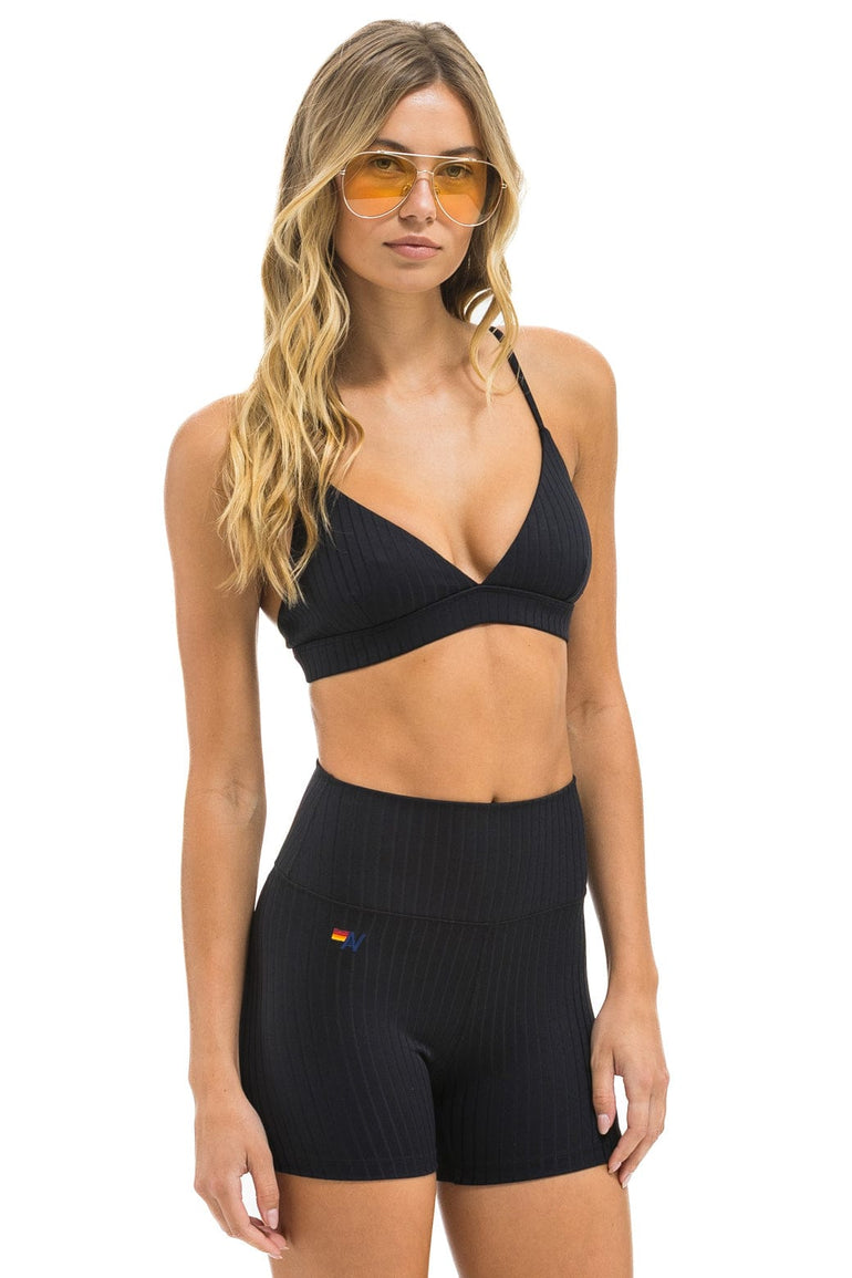 WIDE RIB TRIANGLE ADJUSTABLE SPORTS BRA - BLACK