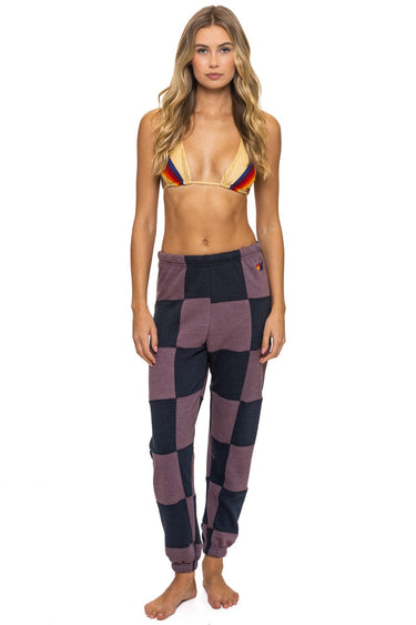 CHECK QUILTED SWEATPANTS - CHARCOAL // MOCHA