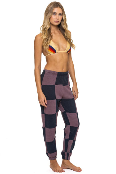 CHECK QUILTED SWEATPANTS - CHARCOAL // MOCHA