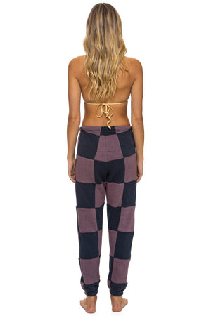 CHECK QUILTED SWEATPANTS - CHARCOAL // MOCHA