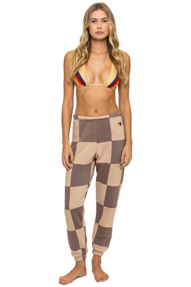 CHECK QUILTED SWEATPANTS - SAND // TAUPE