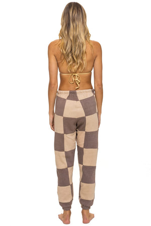 CHECK QUILTED SWEATPANTS - SAND // TAUPE