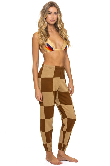 CHECK QUILTED SWEATPANTS - TAN // CINNAMON