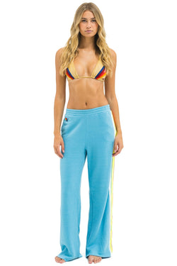 5 STRIPE WIDE LEG POCKET SWEATPANTS - AQUA // WHITE NEON