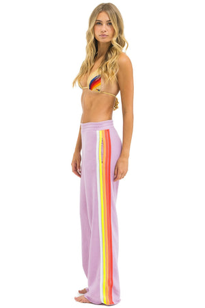 5 STRIPE WIDE LEG POCKET SWEATPANTS - MAUVE // WHITE NEON