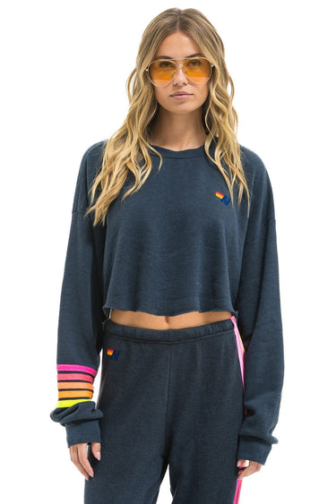 RUGBY STITCH CROPPED CREW SWEATSHIRT RELAXED - CHARCOAL // NEON